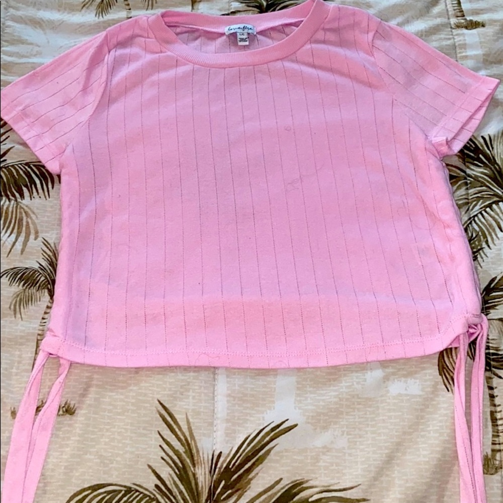 100% pink polyester crop top tee
